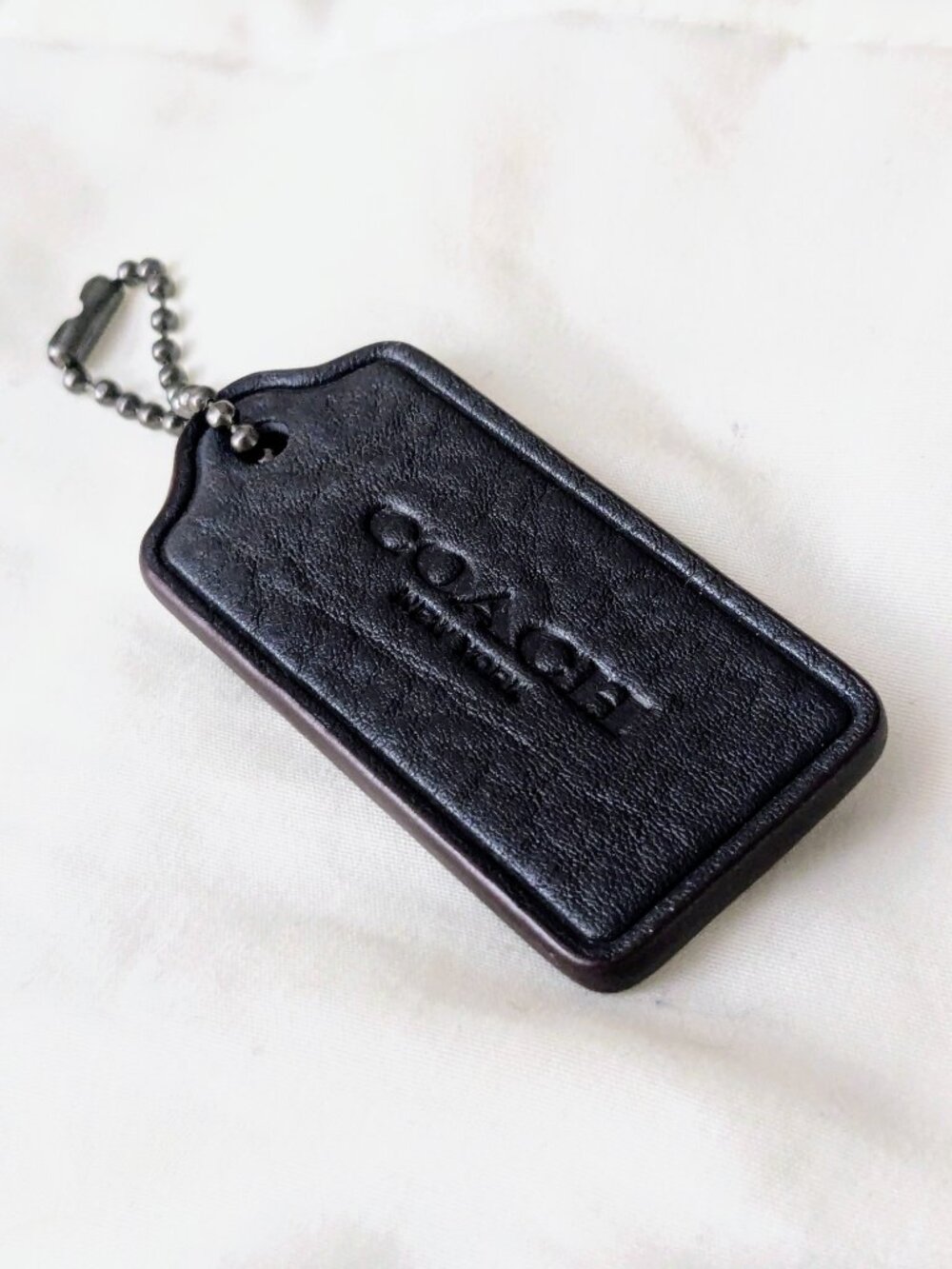 Coach Hang Tag 2.25" Charm Pebble Leather Midnight Blue Gunmetal Ball Chain